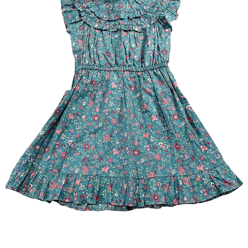 Janie and Jack Girls Size 10 Teal Pink Floral Ruffle Collar Smocked Dress - Picture 3 of 8